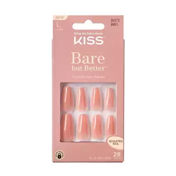 Нюдовые накладные ногти Bare But Better Nude Kiss, цвет glow long coffin