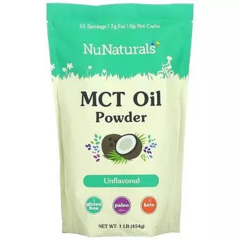 NuNaturals, MCT масло в порошке, без добавок, 454 г (1 фунт)