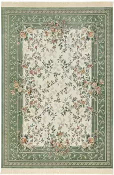 НУРИСТАН ковер "Антикварные цветы", прямоугольный, восточный с бахромой, восточный, гостиная, спальня, столовая NOURISTAN 95х140 см, зеленый/кремовый