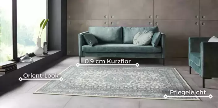 НУРИСТАН ковер "Parun Tbriz", прямоугольный, короткий ворс, восточный, ковер, винтаж, столовая, гостиная, прихожая NOURISTAN 160х230 см, кремовый/голубой