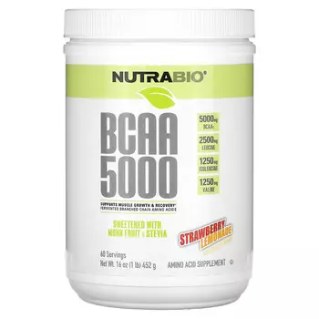 NutraBio, BCAA 5000, клубничный лимонад, 452 г (1 фунт)