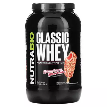 NutraBio, Classic Whey Protein, клубничное песочное печенье, 907 г (2 фунта)