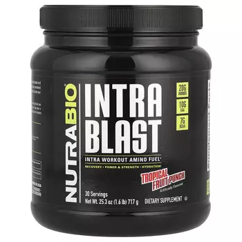 NutraBio, Intra Blast, заряд аминокислот во время тренировки, пунш из тропических фруктов, 717 г (1,6 фунта)