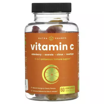 NutraChamps, Vitamin C, Natural Orange &amp; Cherry, 60 Vegan Gummies