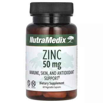 NutraMedix, Цинк, для поддержки иммунитета, кожи и антиоксидантов, 50 мг, 60 вегетарианских капсул