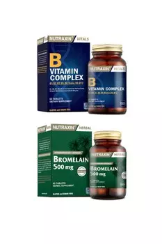 Nutraxin Комплекс витаминов группы В, содержащий B1, B2, B3, B5, B6, B12 60 таблеток + ананасовый бромелайн 60 капсул