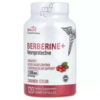 Nutri, Berberine +, цейлонская корица, 1300 мг, 120 веганских капсул (650 мг в каждой капсуле)