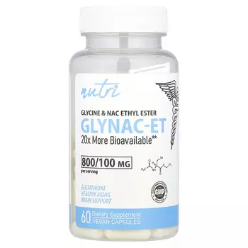 Nutri, Glynac-ET, этиловый эфир глицина и NAC, 60 веганских капсул