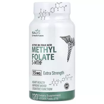 Nutri, Метилфолат, повышенная сила действия, 15 мг, 120 веганских таблеток