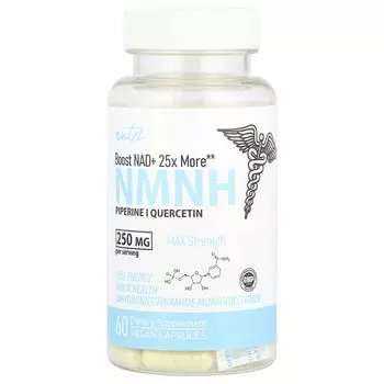 Nutri, NMNH, максимальная эффективность, 250 мг, 60 веганских капсул (125 мг на капсулу)