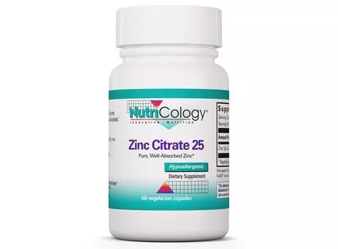 Nutricology, Цитрат цинка 25 мг, 60 вегетарианских капсул