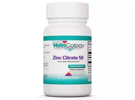 Nutricology, Цитрат цинка 50 мг, 60 вегетарианских капсул