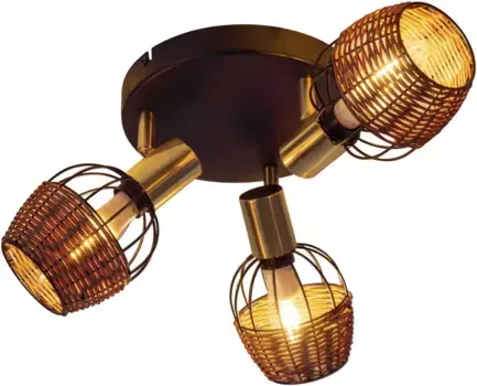 Nve потолочные точечные светильники "Corbis", 3 лампочки, лампа E14 | без лампочек, 3 места не вкл. E14 макс. 40 Вт черный/натуральный/золотой Г: 38см с ротангом 38,00 см, Высота: 13,50 см., черный/золотой