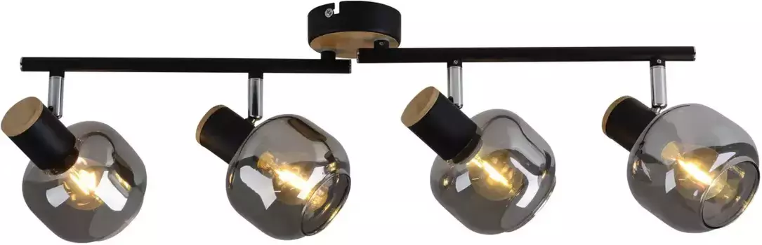 Nve потолочный светильник "Fumoso", 4 лампочки, лампа E14 | Сменная без лампы, дымчатое стекло (темная тонировка), металл/черный, поворотное, 4 лампы 9 см, Высота: 16 см, черный