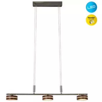 Nve светодиодный подвесной светильник «"Триберг", 3 пламени, 3 лампочки, абажуры из дерева (дуб), настенный диммер, регулировка по высоте 80-150см, коричневый