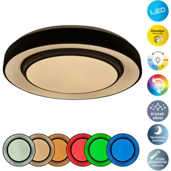 Nve Светодиодный потолочный светильник «Монтерей», 1 лампочка, потолочный светильник, белый/черный, регулировка яркости с помощью пульта дистанционного управления, с переключателем цвета