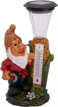 Nve Светодиодный солнечный светильник "Гном с термометром", 1 лампочка, вкл. 1x светодиод /0,02Вт 3500К/3лм, размеры: длина: 14см; б: 10 см; высота: 26 см, цвет bunt