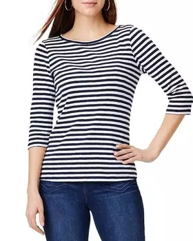 NZT NIC+ZOE Футболка-лодочка в полоску с рукавами три четверти NZT BY NIC+ZOE, мультиколор