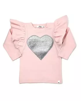о, детка! Футболка с рукавами-бабочками и аппликацией в виде серебряного сердца oh baby!, цвет Pale Pink