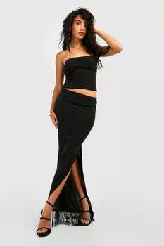 Объединенная юбка макси с кистками Boohoo, черный