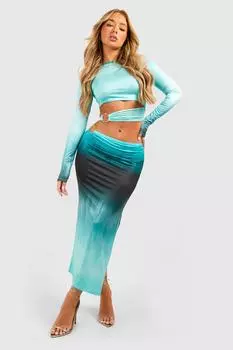 Объединенная юбка мидаси с золотым кольцом ombre Boohoo, бирюзовый