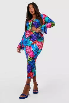 объединенная юбка миди с цветочным цветом Boohoo, фиолетовый