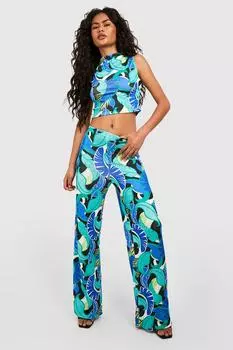 Объединяющие брюки с гавайским принтом из ацетата Boohoo, синий