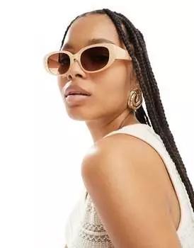 Объект - Бежевые солнцезащитные очки в овальной оправе Object