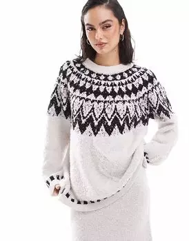 Объект пушистый джемпер в стиле фэйр-айл кремового цвета