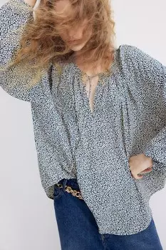 Объемная блузка из крепа H&M, бирюзовый