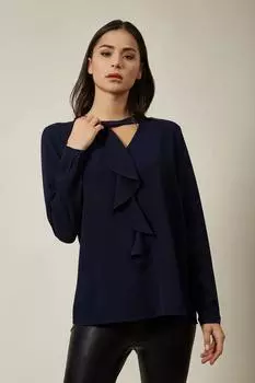 Объемная блузка с детальной отделкой спереди и длинными рукавами HOXTON GAL, темно-синий