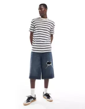 Объемная фактурная футболка в бело-темно-синюю полоску Selected Homme