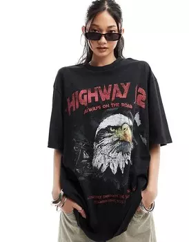 Объемная футболка ASOS DESIGN с изображением шоссейного рока и узором размытого древесного угля