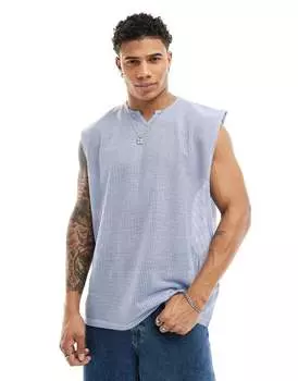 Объемная футболка без рукавов с вырезом на горловине ASOS из фактурной ткани синего цвета