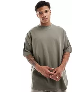 Объемная футболка цвета хаки из пике ASOS DESIGN