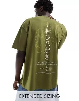 Объемная футболка цвета хаки с принтом на спине ASOS DESIGN