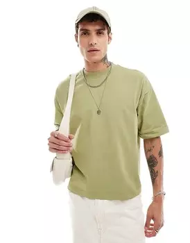 Объемная футболка цвета хаки с закатанными рукавами ASOS DESIGN Essential плотностью 240 г/м