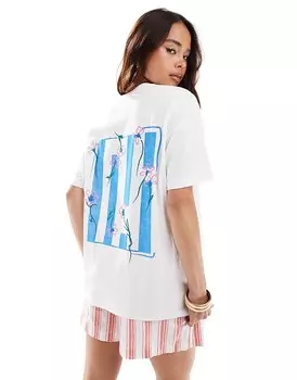 Объемная футболка цвета слоновой кости с цветочным рисунком ASOS DESIGN