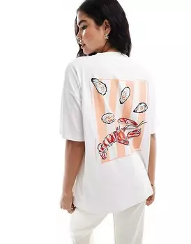 Объемная футболка цвета слоновой кости с изображением устриц ASOS DESIGN