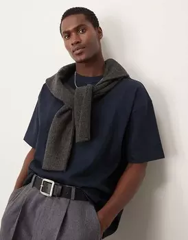 Объемная футболка премиум-класса ASOS DESIGN из темно-синего плотного джерси интерлок плотностью 300 г/м