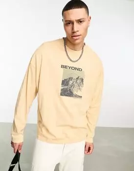 Объемная футболка с длинными рукавами и горным принтом ASOS DESIGN