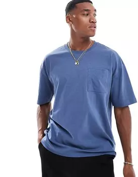 Объемная футболка с карманами New Look в винтажном цвете индиго