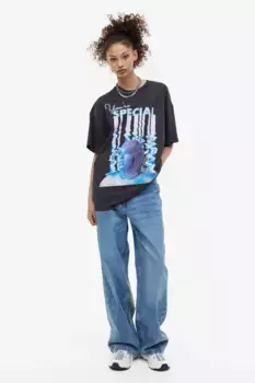 Объемная футболка с принтом H&M, черный