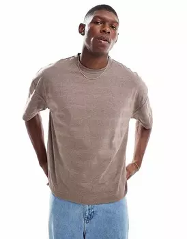 Объемная футболка свободного кроя из пике в коричневую полоску ASOS DESIGN