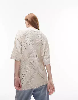 Объемная футболка Topshop из вымытого камня с ришелье