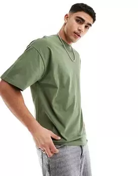 Объемная футболка-тяжеловес цвета хаки Selected Homme