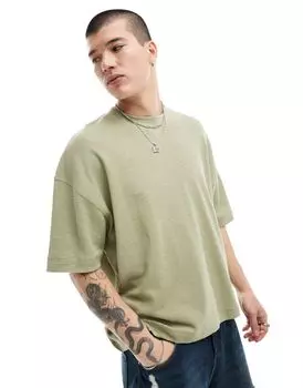 Объемная футболка-тяжеловес фактурного цвета хаки ASOS DESIGN