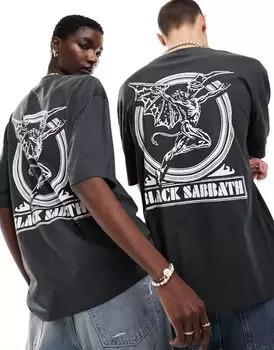 Объемная футболка унисекс ASOS с графическим принтом Black Sabbath темно-серого цвета