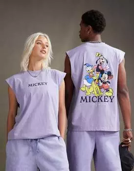 Объемная футболка унисекс без рукавов ASOS с принтом Disney Mickey Mouse и друзья размытого синего цвета