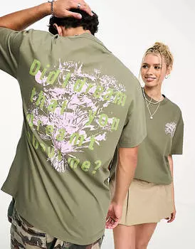 Объемная футболка унисекс с графическим рисунком Weekday цвета хаки эксклюзивно для ASOS